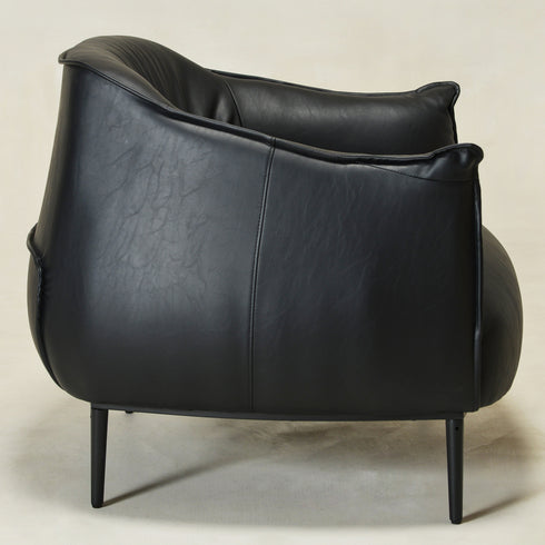 Kadar Leather Barrel Chair-Black Modern Leather Chair | Accent Chairs | Kinwell Furniture | Barrel Chairs