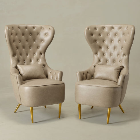 Letitia Faux Leather Wingback Chair - Khaki Accent Chair | Decorative Faux Leather Chairs | Kinwell Furniture | Modern Wingback Accent Chairs