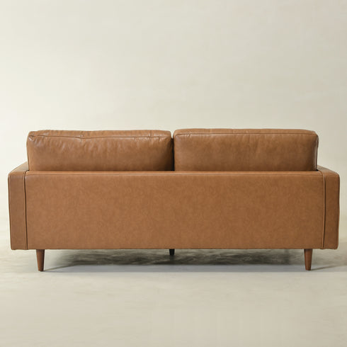Tiziano Tufted 3-Seater Sofa – Camel Faux Leather Couch with Accent Pillows | Mid-Century Modern Sofa | Kinwell Furniture