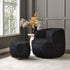 Ashlie Sculpted Jacquard Swivel Barrel Chair - Black & Gold Jacquard Swivel Chair | Sculpted Barrel Accent Chair | Modern Swivel Accent Chair | Upholstered Swivel Armchair | Kinwell Furniture | 360 Degree Swivel Barrel Chair | Embossed Jacquard Accent Chair | Living Room Accent Chairs | Luxury Statement Chair