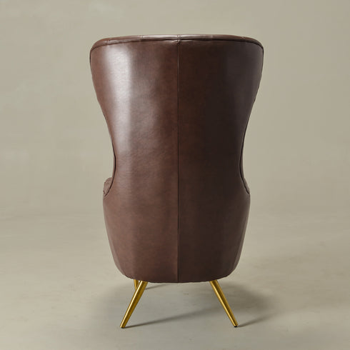 Letitia Faux Leather Wingback Chair - Brown Accent Chair | Decorative Faux Leather Chairs | Kinwell Furniture | Modern Wingback Accent Chairs