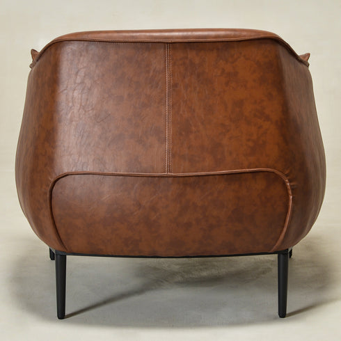Kadar Leather Barrel Chair-Brown Modern Leather Chair | Accent Chairs | Kinwell Furniture | Barrel Chairs