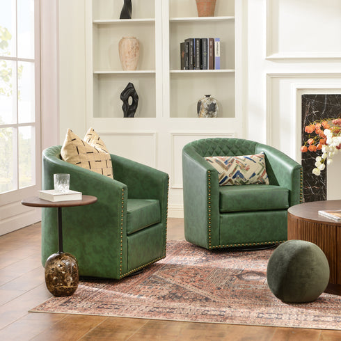 Logan Faux Leather Tufted Swivel Club Chair - Modern Swivel Chair | Swivel Accent Chairs | Kinwell Furniture | Swivel Armchairs