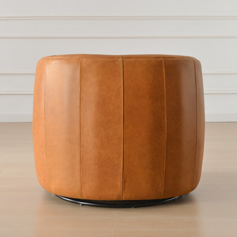 Ashlie Leather Swivel Barrel Chair - Camel Modern Swivel Chair | Swivel Accent Chairs | Kinwell Furniture | Swivel Armchairs