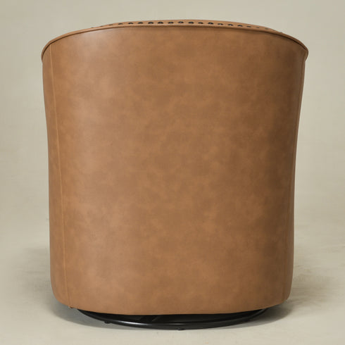 Lawton Faux Leather Tufted Swivel Chair – Camel Industrial Modern Swivel Chair | Faux Leather Office & Lounge Chair | Kinwell Furniture | High Back Chair