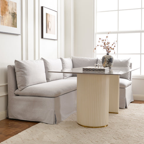 Nelly Performance L-Shape Banquette - Light Gray Modern L-Shape Banquette | L-Shape Banquette Seating | Kinwell Furniture | Modular Dining Banquette Set