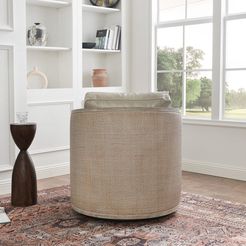 Claude Premium Leather Swivel Cane Chair - Modern Swivel Chair | Swivel Accent Chairs | Kinwell Furniture | Swivel Armchairs