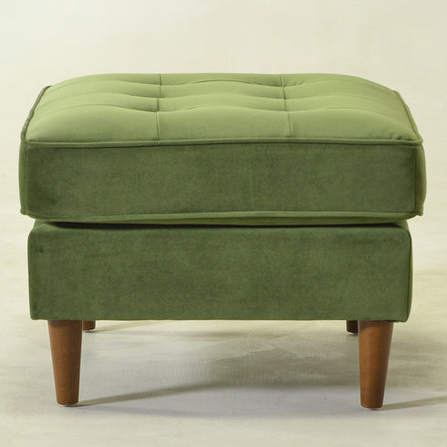 Tiziano Tufted Ottoman – Velvet Rectangular Footrest & Accent Seat | Mid-Century Upholstered Pouf | Green Ottoman