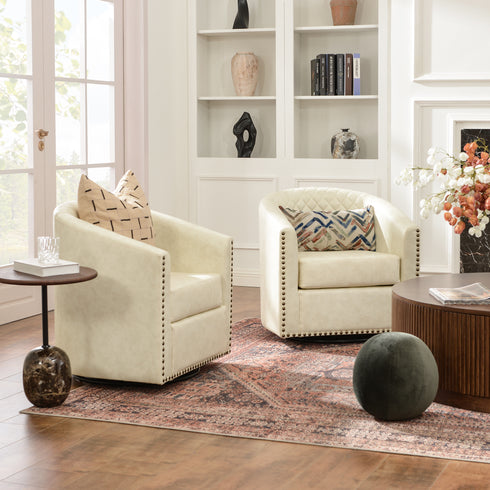 Logan Faux Leather Tufted Swivel Club Chair - Modern Swivel Chair | Swivel Accent Chairs | Kinwell Furniture | Swivel Armchairs