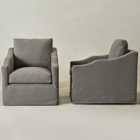 Charles Slipcover Swivel Barrel Chair – Slate Gray Modern Swivel Chair | Slipcover Swivel Chairs | Kinwell Furniture | Swivel Armchairs