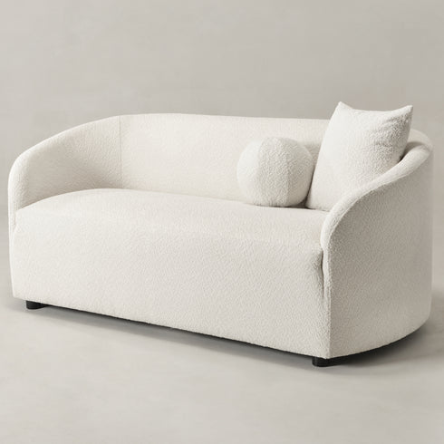 Susie White Bouclé Loveseat | White Curved Back Loveseat | Kinwell Furniture | Compact Bouclé Sofa for Living Room