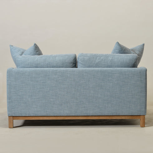 Goose Down Feathers Upholstered Loveseat – Blue Square Arm 2-Seater Sofa | Plush Feather-Filled Loveseat | Kinwell Furniture | Cloud-Soft, Timeless Design