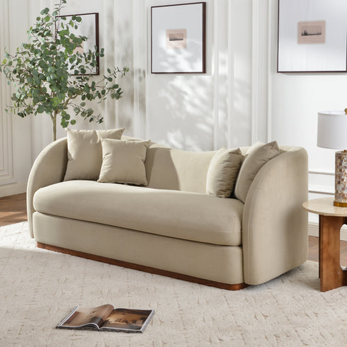 Samuel Premium Fabric Curved Sofa in Tan – 3 Seater Sofa | Three Seater Couch | Modern Curved Sofa | Kinwell Furniture