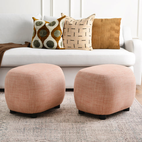 Elmer Linen Ottoman - Coral Fabric Ottoman | Decorative Ottoman | Kinwell Furniture | Modern Ottoman Furniture
