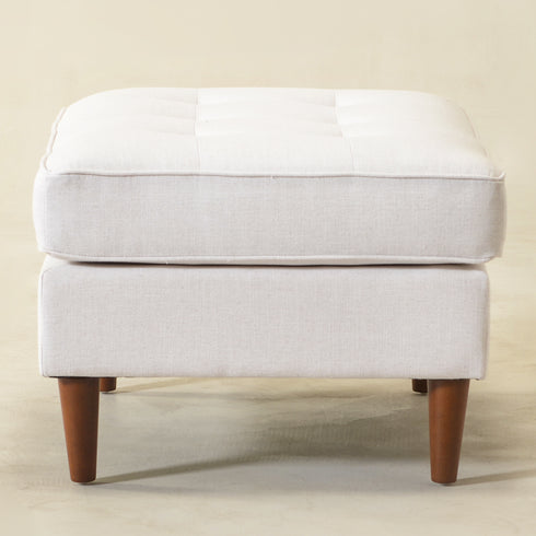 Tiziano Tufted Ottoman – Linen Rectangular Footrest & Accent Seat | Mid-Century Upholstered Pouf | Ivory Ottoman