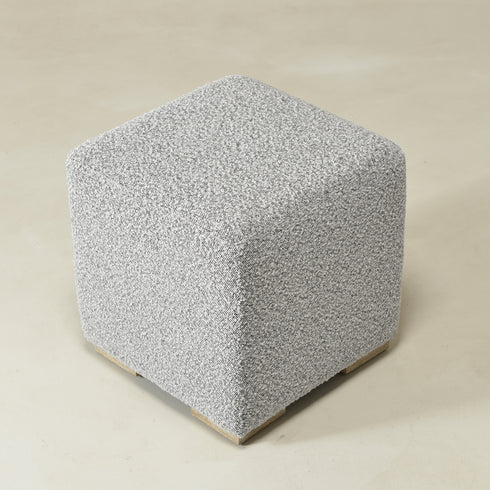 Bouclé Square Ottoman – BlackWhite Modern Footstool | Small Upholstered Ottomans | Kinwell Furniture | Minimalist Cube Poufs