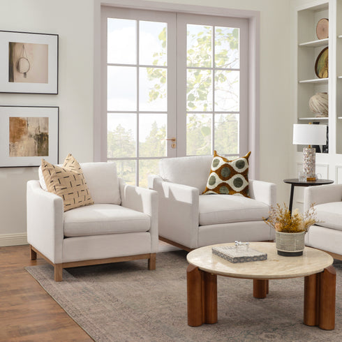 Goose Down Feathers Upholstered Armchair – Cream Square Arm Accent Chair | Plush Feather-Filled Chair | Kinwell Furniture | Cloud-Soft, Timeless Design