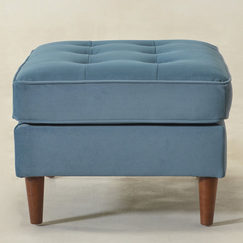Tiziano Tufted Ottoman – Velvet Rectangular Footrest & Accent Seat | Mid-Century Upholstered Pouf | Blue Ottoman