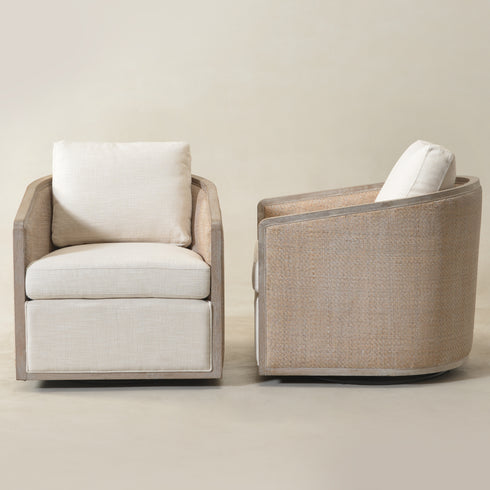 Claude Linen Swivel Cane Chair