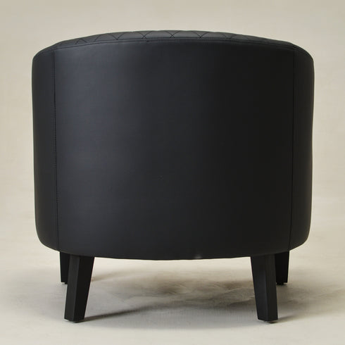 Louis Faux Leather Tufted Club Chair - Black Accent Chair | Decorative Accent Chairs | Kinwell Furniture | Modern Club Chairs | Barrel Club Chair | Nailhead Trim Chair | Contemporary Faux Leather Chair | Elegant Black Chair