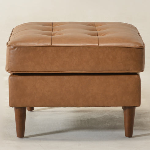 Tiziano Tufted Ottoman – Faux Leather Rectangular Footrest & Accent Seat | Mid-Century Upholstered Pouf | Camel Ottoman