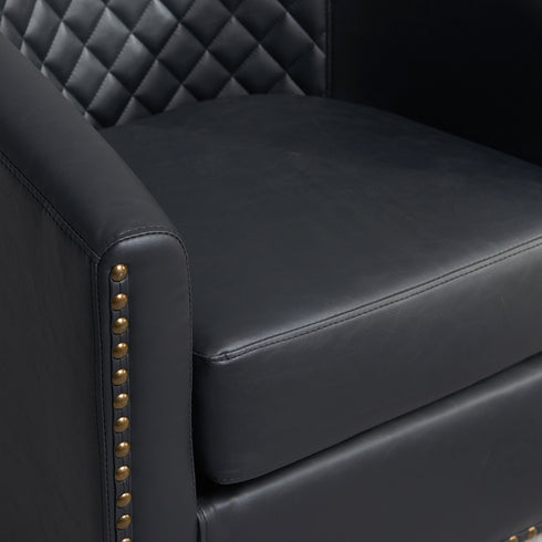Logan Faux Leather Tufted Swivel Club Chair - Black Modern Swivel Chair | Swivel Accent Chairs | Kinwell Furniture | Swivel Armchairs