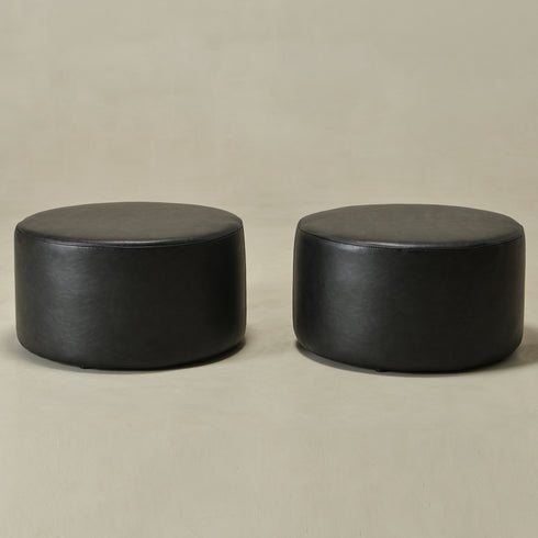 Elof Faux Leather Ottoman - Modern Faux Leather Pouf | Small Round Ottoman | Kinwell Furniture | Footstool for Lounge