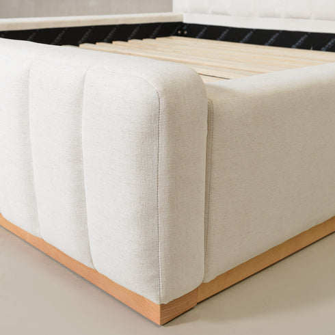 Agnes Linen Platform Bed - Beige / Gray Upholstered Bed | Queen & King Platform Beds | Kinwell Furniture | Modern Linen Bed Frames