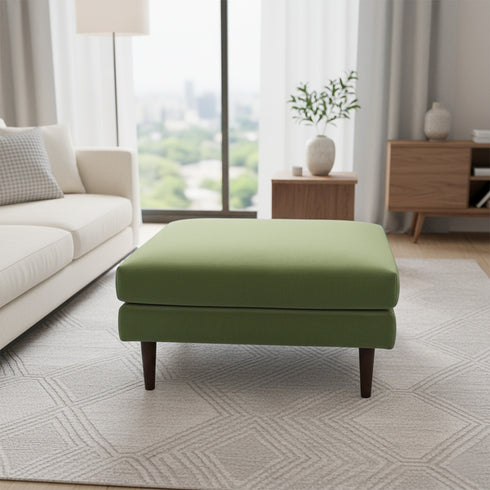 Albert Linen Blend Ottoman – Footrest & Pouf | Living Room Accent Seat | Kinwell Furniture | Contemporary Ottoman | Green