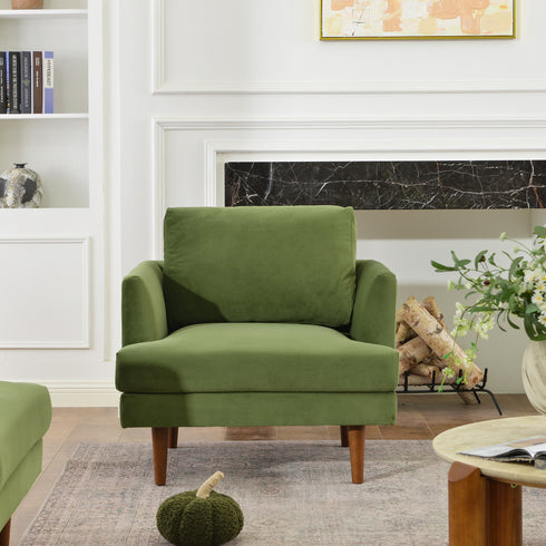 Upholstered Armchair – Green Square Arm Accent Chair | Performance Fabric Armchair | Kinwell Furniture | Scandinavian, Timeless Design