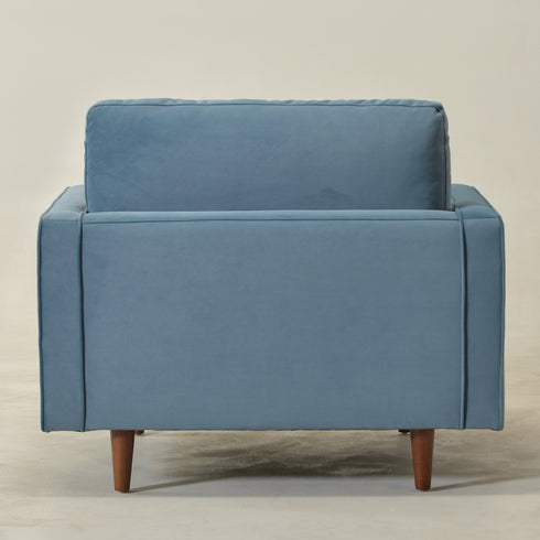 Tiziano Tufted Armchair – Blue Velvet Accent Chair with Pillows | Mid-Century Lounge Chair | Kinwell Furniture