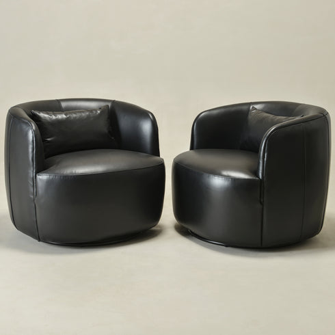 Ashlie Leather Swivel Barrel Chair - Black Accent Swivel Chair | Swivel Chairs for Living Rooms | Kinwell Furniture | Top Swivel Chairs