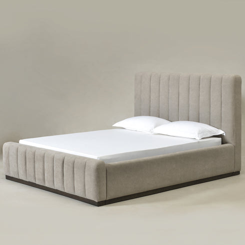 Agnes Linen Platform Bed - Beige / Gray Upholstered Bed | Queen & King Platform Beds | Kinwell Furniture | Modern Linen Bed Frames