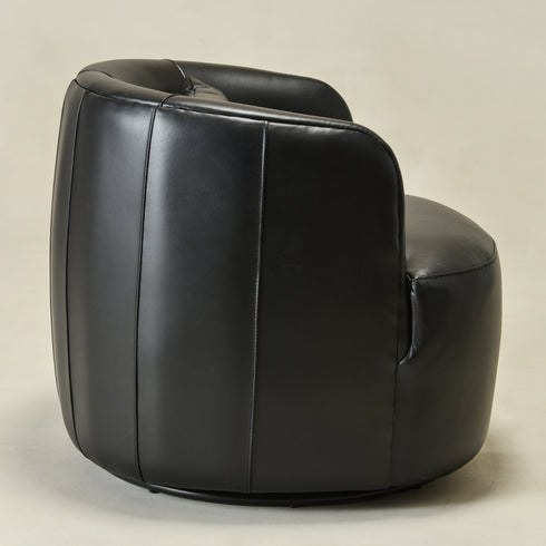Ashlie Leather Swivel Barrel Chair - Black Accent Swivel Chair | Swivel Chairs for Living Rooms | Kinwell Furniture | Top Swivel Chairs