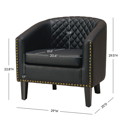 Logan Faux Leather Tufted Club Chair - Black Accent Chair | Decorative Accent Chairs | Kinwell Furniture | Modern Accent Chairs