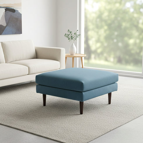 Albert Linen Blend Ottoman – Footrest & Pouf | Living Room Accent Seat | Kinwell Furniture | Contemporary Ottoman | Blue