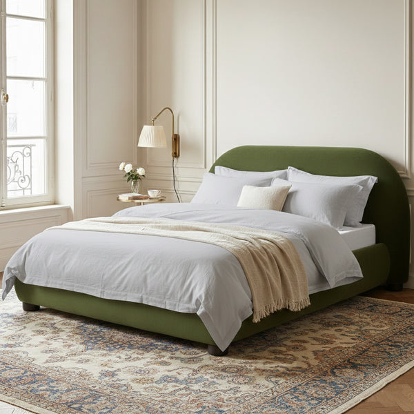 Harriet Vevlet Platform Bed with Wood Legs