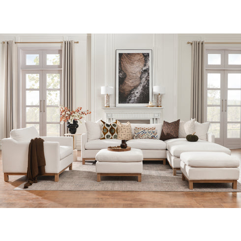 Cream Goose Down Sectional Sofa | L-Shape Down Filled Sectional with Chaise | Cream Upholstered Sectional Sofa | Modern Cream Sectional Couch | Soft Down Sectional Sofa