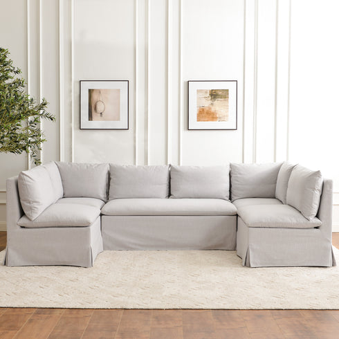 Nelly Performance U-Shape Banquette - Light Gray Modern U-Shape Banquette | U-Shape Banquette Seating | Kinwell Furniture | Modular Dining Banquette Set