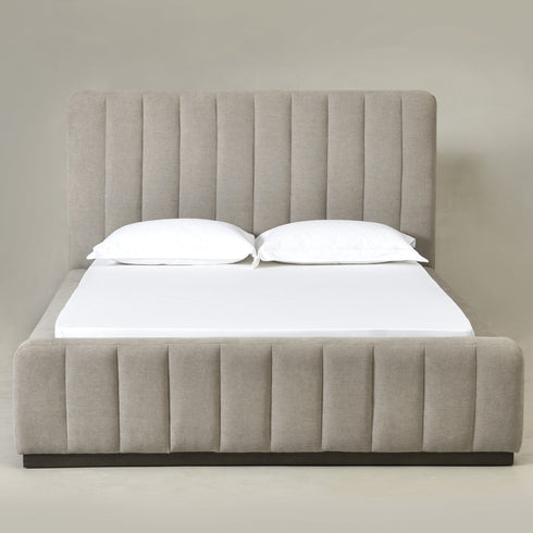 Agnes Linen Platform Bed - Beige / Gray Upholstered Bed | Queen & King Platform Beds | Kinwell Furniture | Modern Linen Bed Frames