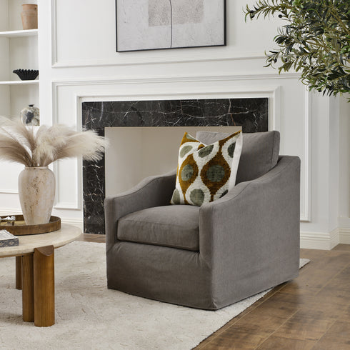 Charles Slipcover Swivel Barrel Chair – Slate Gray Modern Swivel Chair | Slipcover Swivel Chairs | Kinwell Furniture | Swivel Armchairs