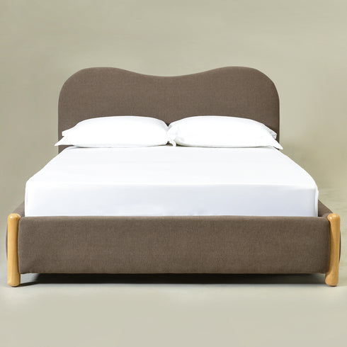 Dorothy Linen Platform Bed with Headboard – Teddy Brown Modern Upholstered Double Bed Frame | Platform Beds | Kinwell Furniture | Bedroom Bed Frame