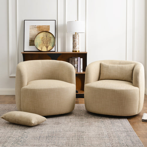 Ashlie Linen Swivel Barrel Chair - Wheat Modern Swivel Chair | Swivel Accent Chairs | Kinwell Furniture | Swivel Armchairs