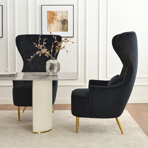 Letitia Velvet Wingback Accent Chair - Black Accent Chair | Decorative Accent Chairs | Kinwell Furniture | Modern Accent Chairs