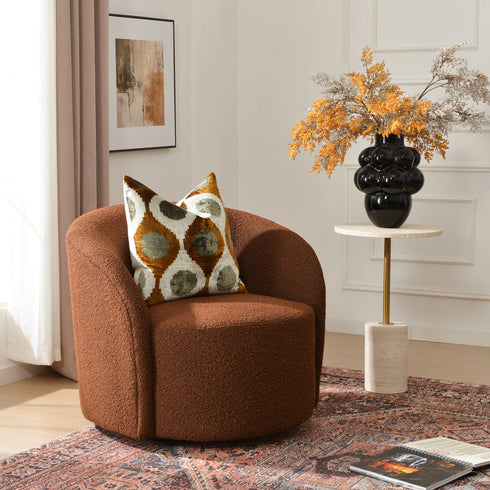 Everitte Bouclé Swivel Barrel Chair - Modern Swivel Chair | Swivel Accent Chairs | Kinwell Furniture | Swivel Armchairs