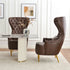 Letitia Faux Leather Wingback Chair - Brown Accent Chair | Decorative Faux Leather Chairs | Kinwell Furniture | Modern Wingback Accent Chairs