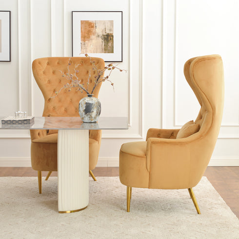 Letitia Velvet Wingback Accent Chair - Camel Accent Chair | Decorative Accent Chairs | Kinwell Furniture | Modern Accent Chairs