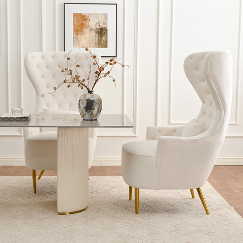 Letitia Velvet Wingback Accent Chair - Cream MCM Accent Chair | Accent Side Chairs | Kinwell Furniture | Leather Accent Chairs & Barrel Accent Chairs