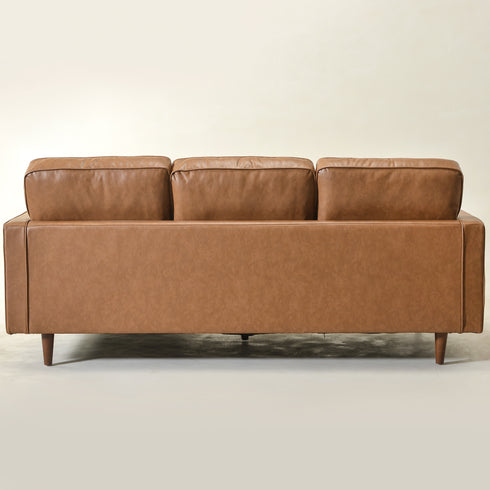 Tiziano Tufted 2-Piece Sectional Sofa – Camel Faux Leather Reversible Chaise Couch with Accent Pillows | Mid-Century Modern L-Shaped Sofa | Kinwell Furniture