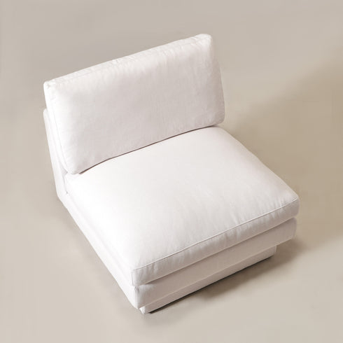 Linen Blend Down Feather Upholstered Accent Chair – Cream Modern Armless Slipper Chair | Goose Down Filled Lounge Chair with Removable Cushions | Kinwell Furniture | Extra Wide Accent Chair